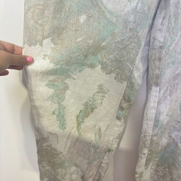 Chico's  Paisley Ikat Print Neutral Color Pull On Trouser Pants  US S 100% Linen - Picture 5 of 10